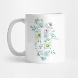 Botanical alphabet L green and purple flowers Mug